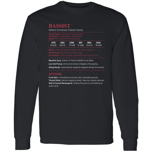 Bassist Stats Long Sleeve T-Shirt - Black - 1