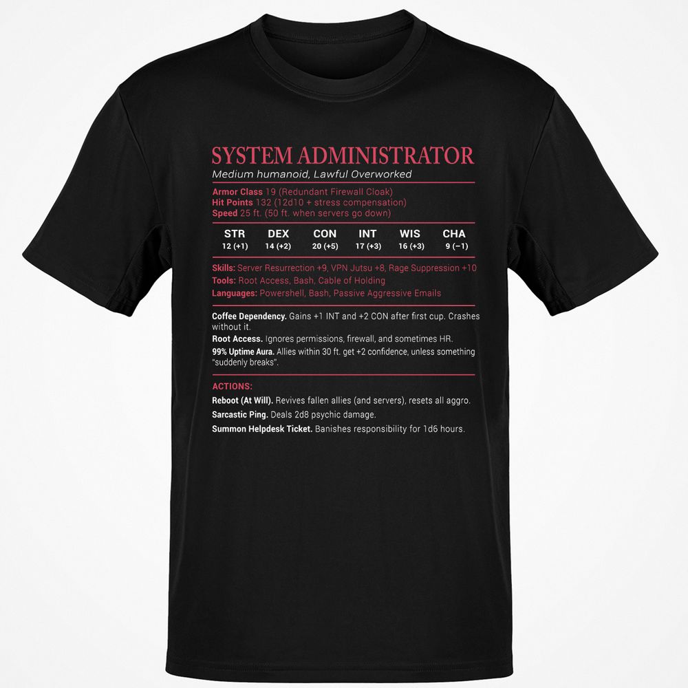 System Administrator Stats Classic Unisex T-Shirt - Black - 1