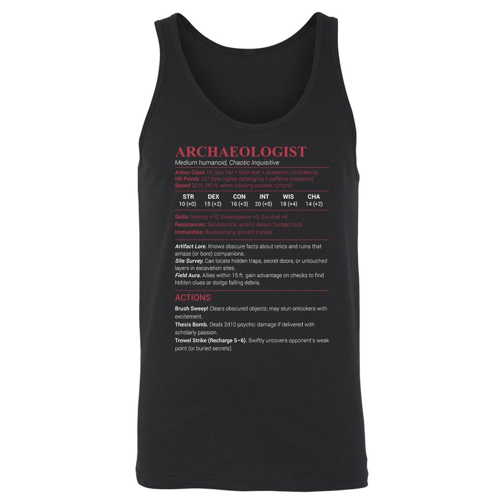 ARCHAEOLOGIST Unisex Jersey Tank - Black - 1