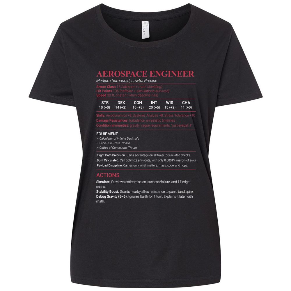 Aerospace Engineer Ladies Curvy Jersey - Blended Black - 1