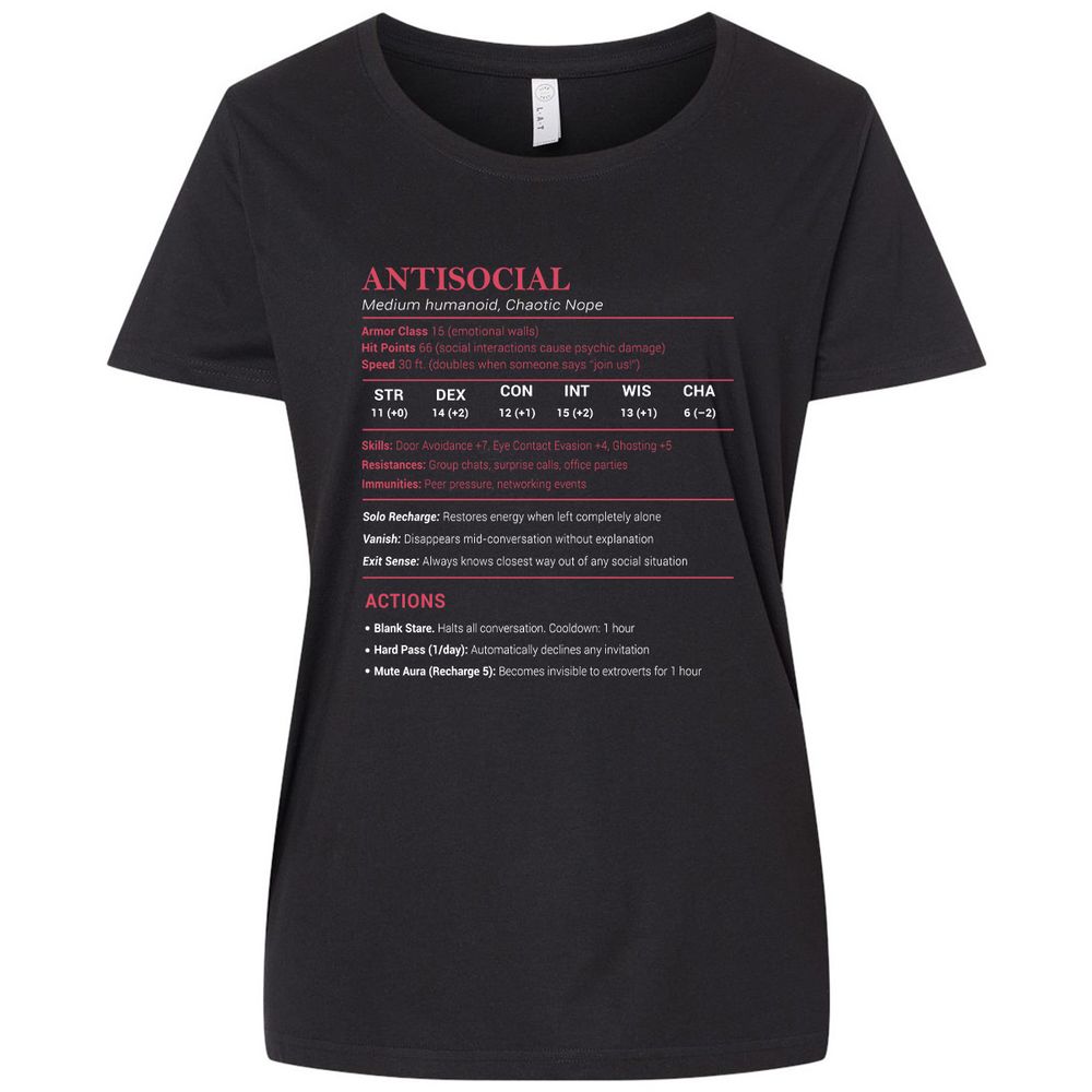Antisocial Stats Ladies Curvy Jersey - Blended Black - 1