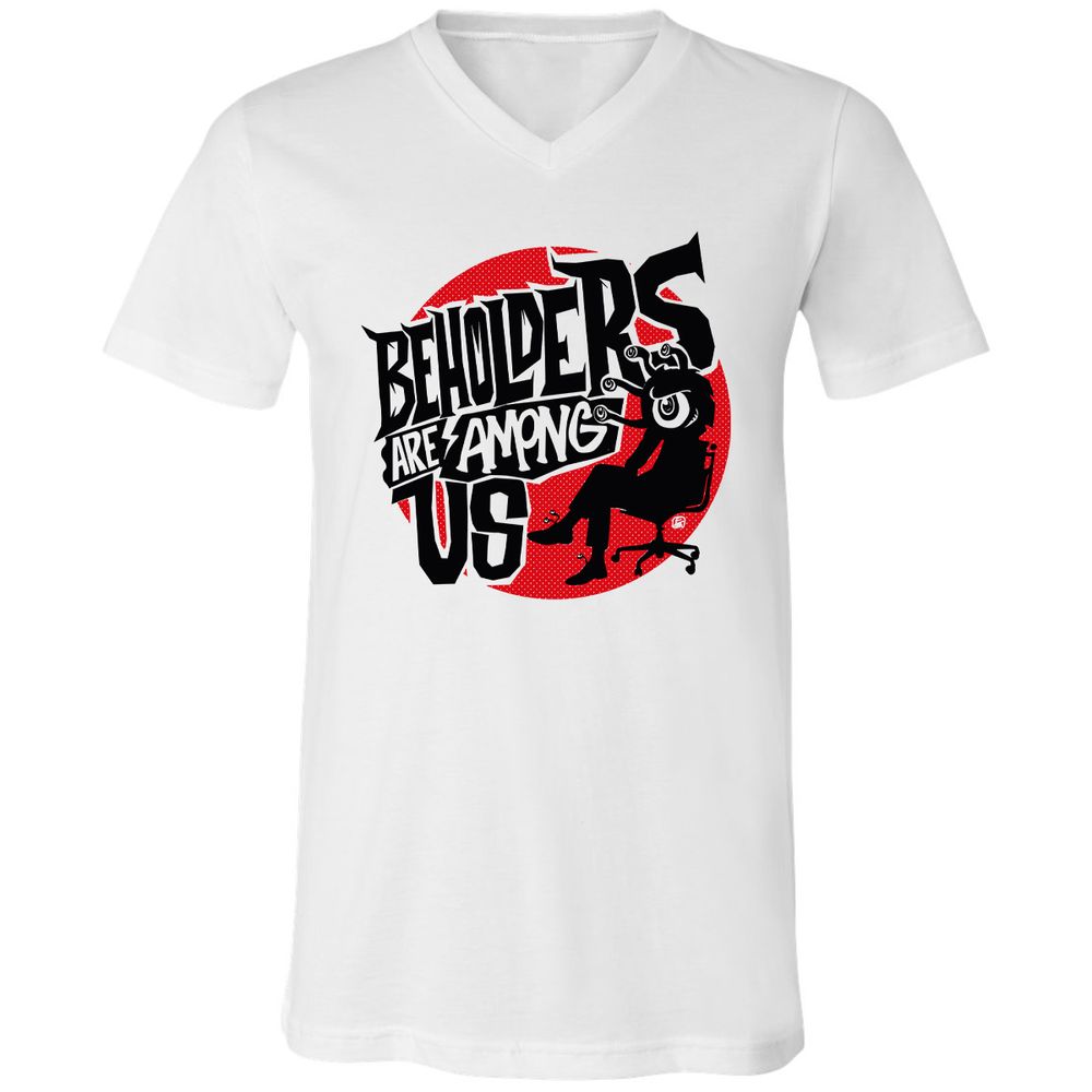 Beholders Are Among Us Unisex V-Neck T-Shirt - White - 1
