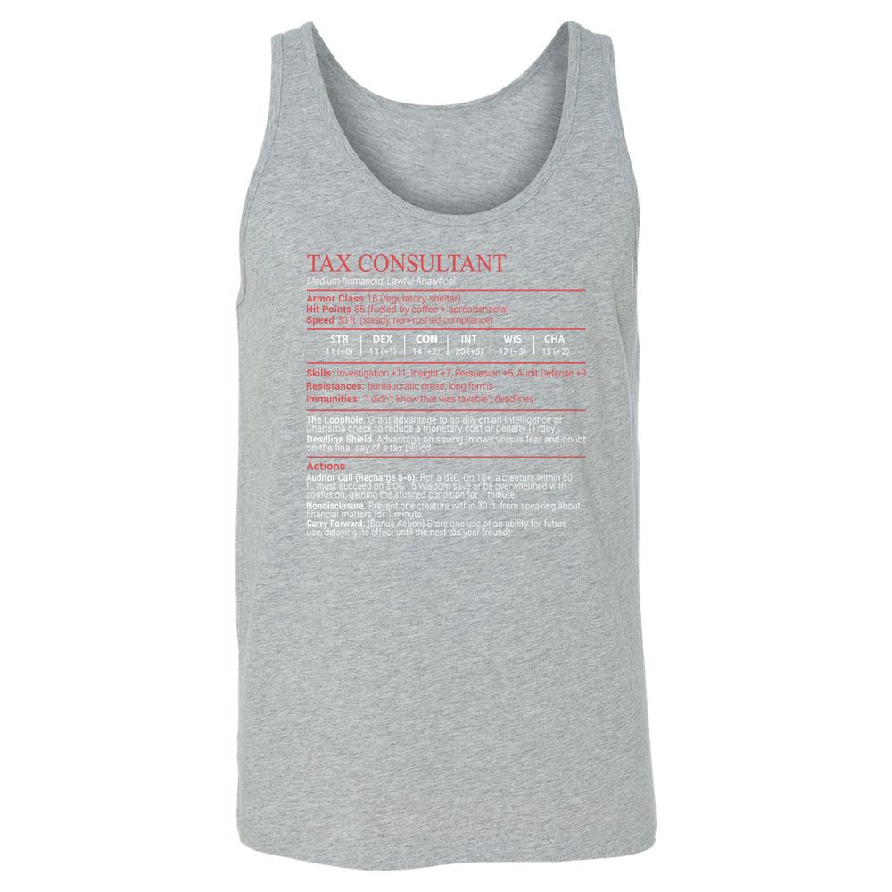 Tax Consultant Stats Block Unisex Jersey Tank - Athletic Heather - 10