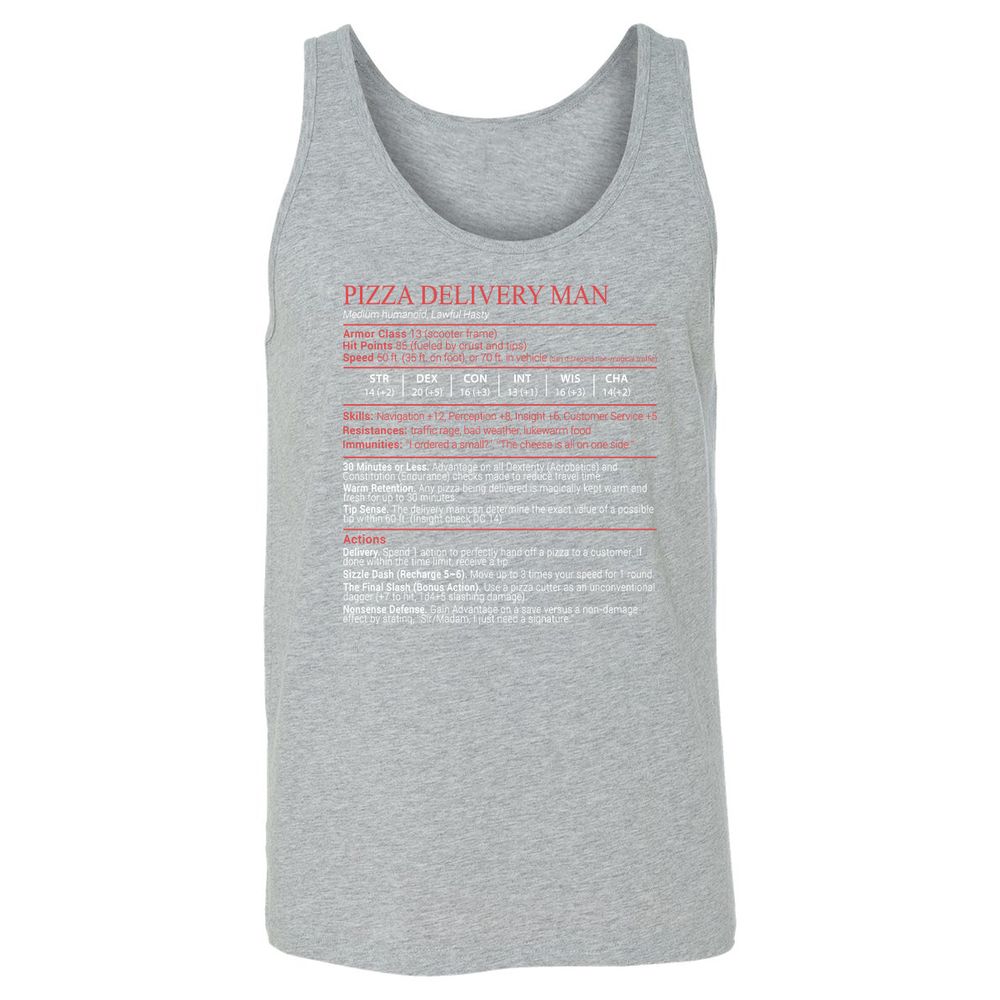 Pizza Delivery Man Stats Block Unisex Jersey Tank - Athletic Heather - 10