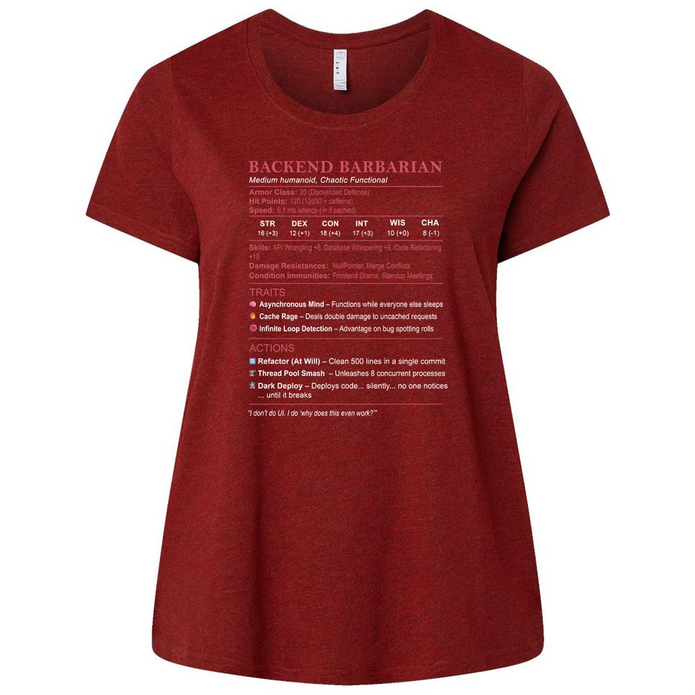 Backend Barbarian Stats Ladies Curvy Jersey - Cardinal - 10
