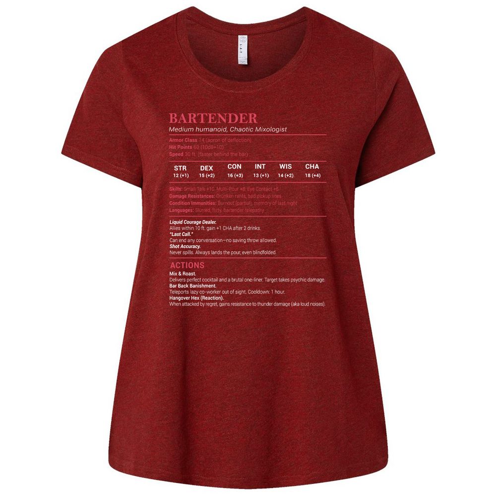 Bartender Stats Ladies Curvy Jersey - Cardinal - 10