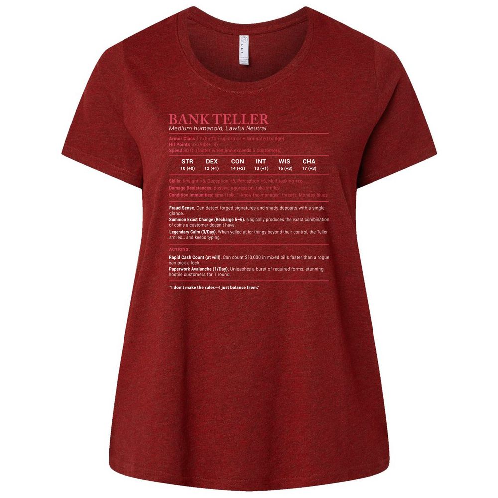 Bank Teller Stats Ladies Curvy Jersey - Cardinal - 10