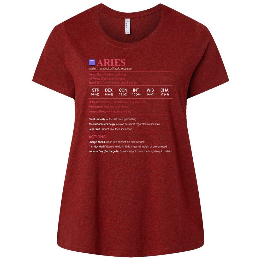 Aries Stats Ladies Curvy Jersey - Cardinal - 10