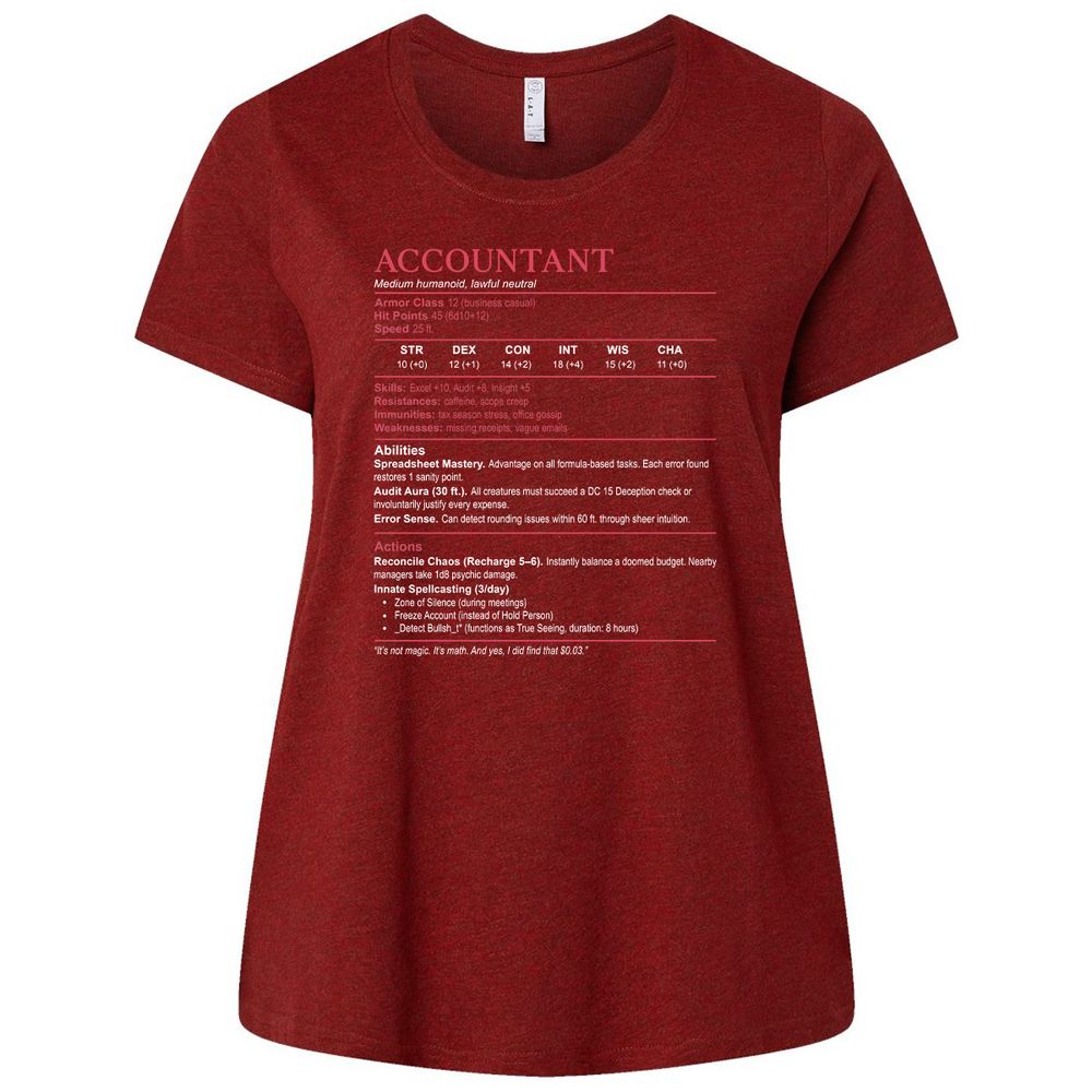 Accountant Stats Ladies Curvy Jersey - Cardinal - 10