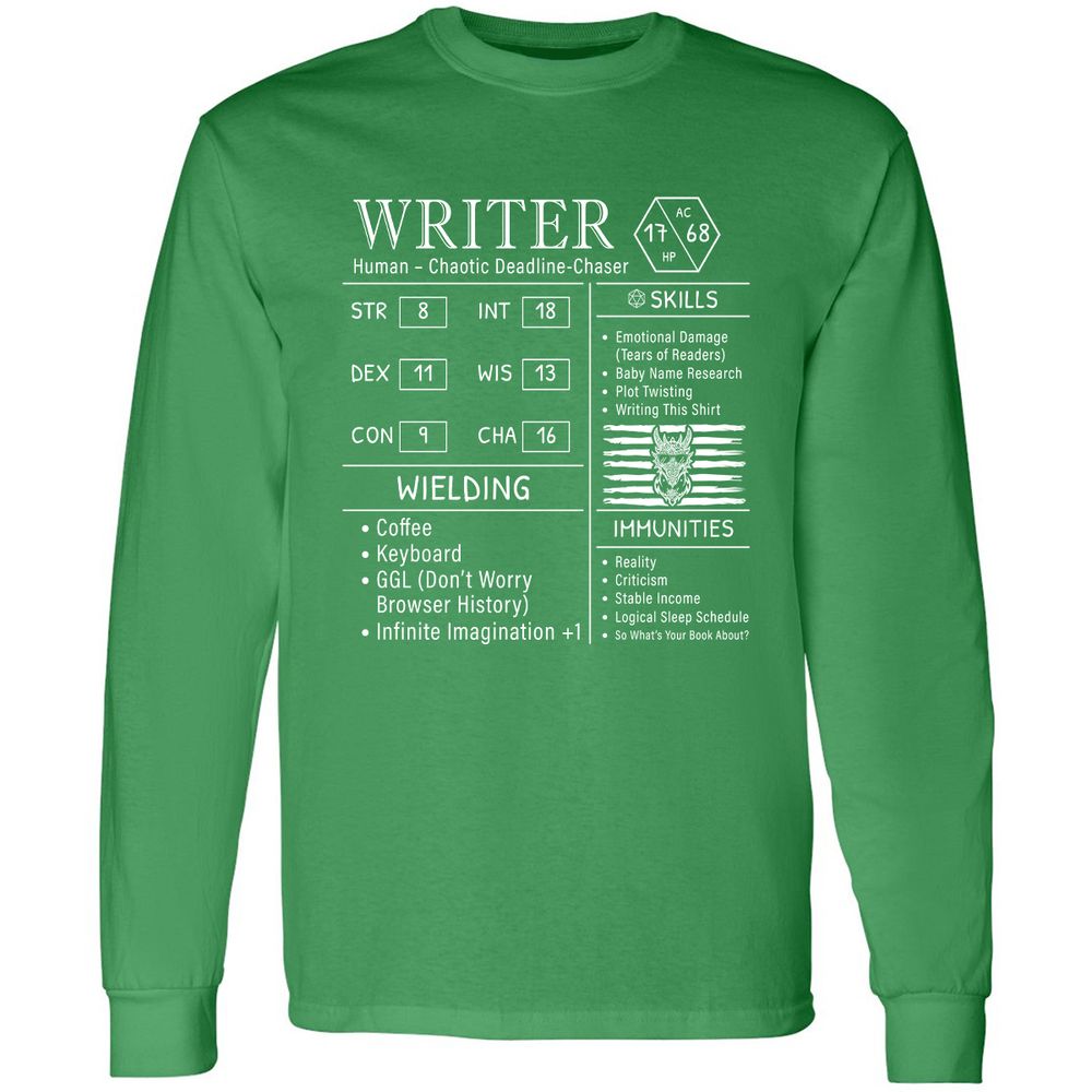 Writer Stats New Long Sleeve T-Shirt - Irish Green - 10