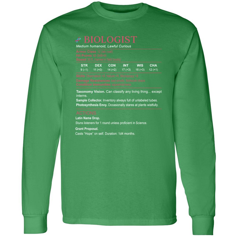 Biologist Stats Long Sleeve T-Shirt - Irish Green - 10