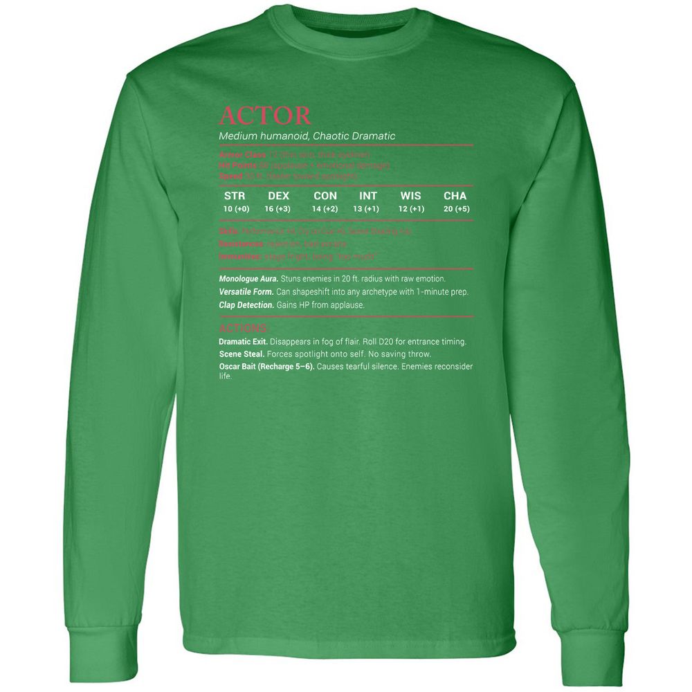 Actor Stats Long Sleeve T-Shirt - Irish Green - 10