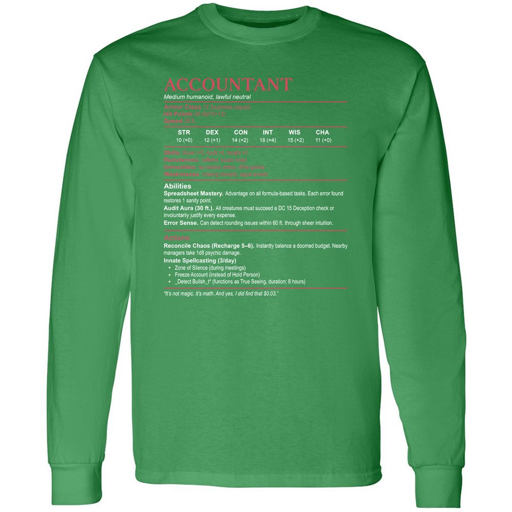 Accountant Stats Long Sleeve T-Shirt - Irish Green - 10
