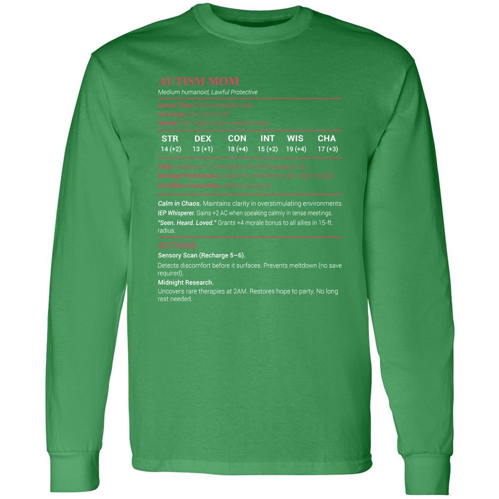 Autism Mom Stats Long Sleeve T-Shirt - Irish Green - 10