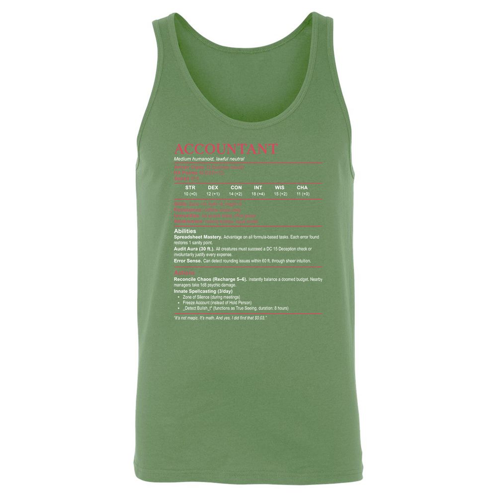 Accountant Stats Unisex Jersey Tank - Leaf - 10