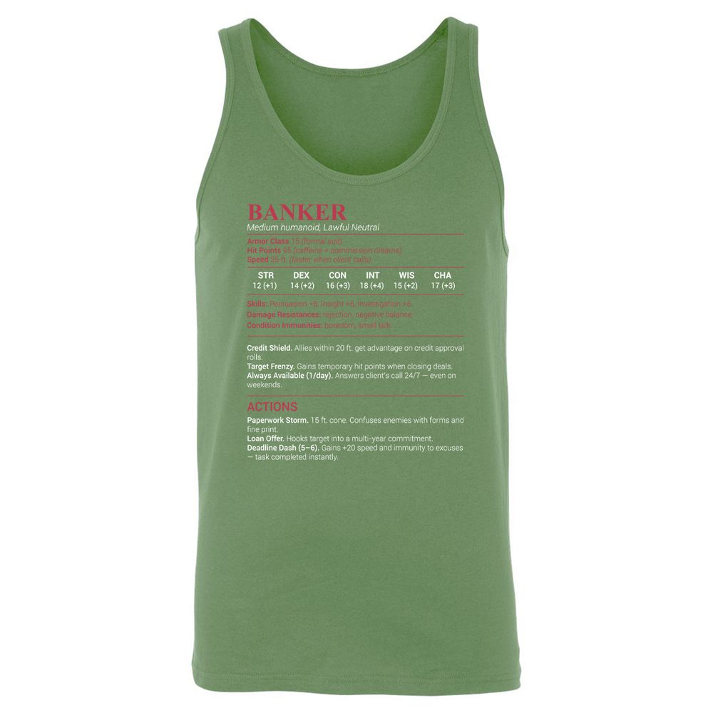 Banker Stats Unisex Jersey Tank - Leaf - 10