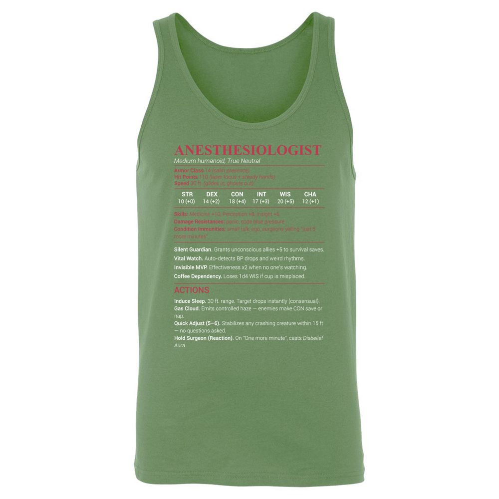 Anesthesiologist Stats Unisex Jersey Tank - Leaf - 10
