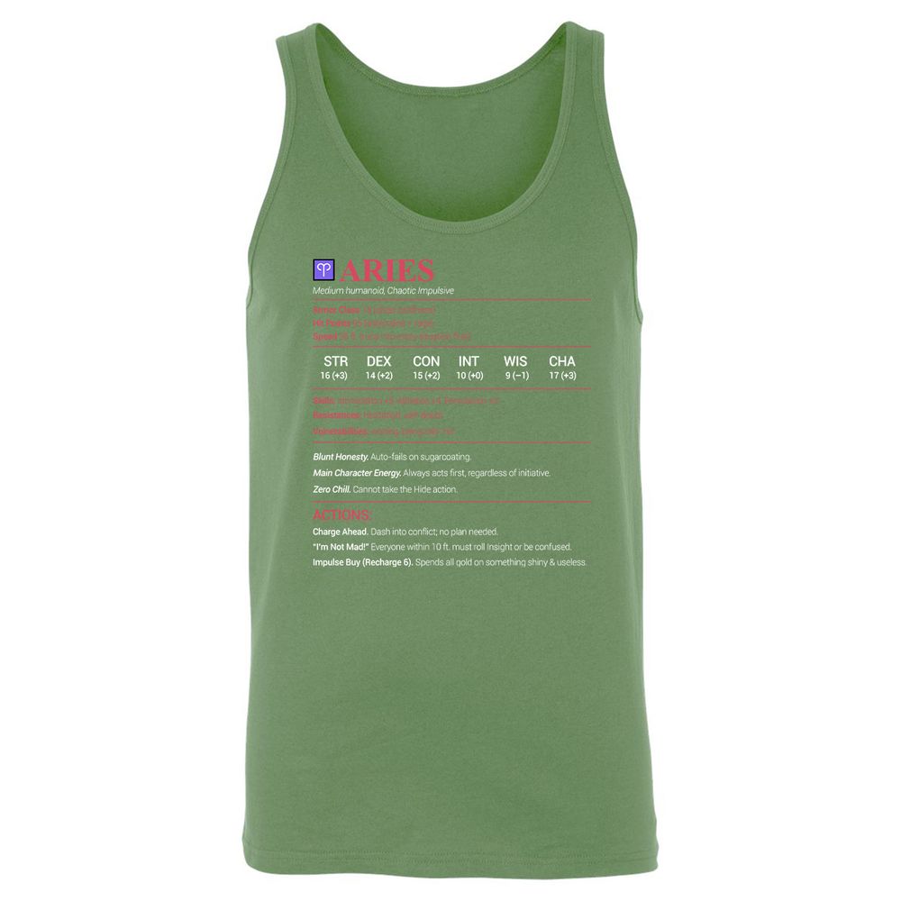Aries Stats Unisex Jersey Tank - Leaf - 10