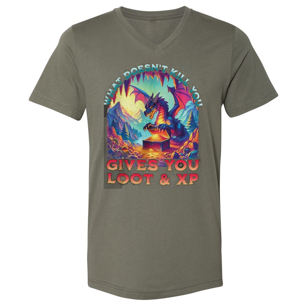What Doesn't Kill You Give You Loot & XP Unisex V-Neck T-Shirt - Military Green - 10
