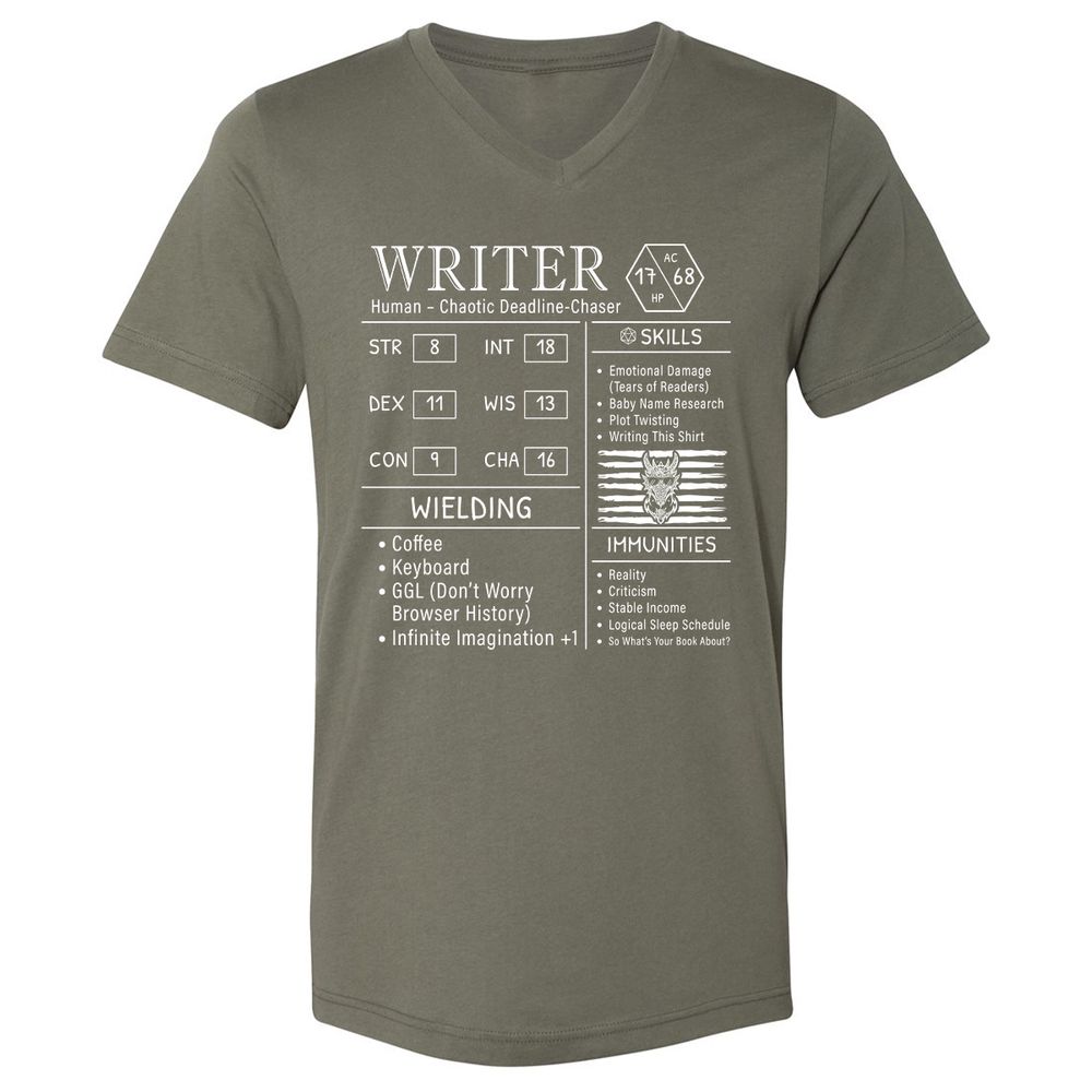 Writer Stats New Unisex V-Neck T-Shirt - Military Green - 10