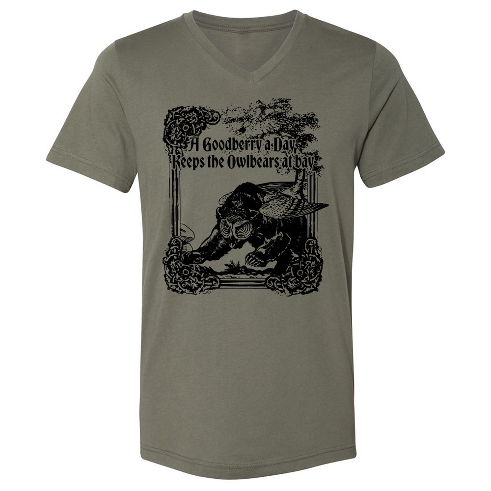 A Goodberry A Day Keeps The Owlbears At Bay Unisex V-Neck T-Shirt - Military Green - 10