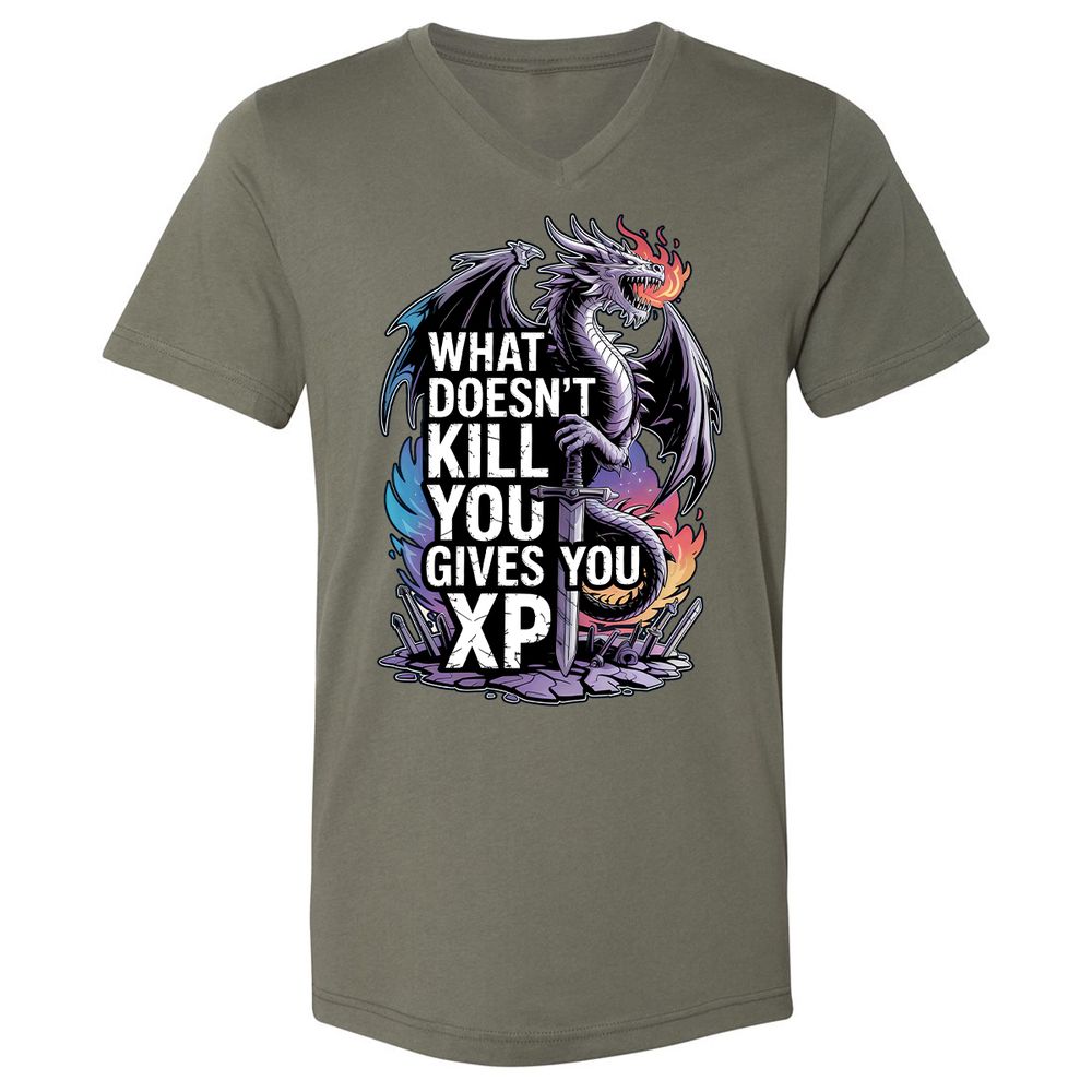 What Doesn't Kill You Dragon Unisex V-Neck T-Shirt - Military Green - 10