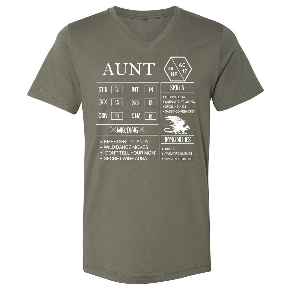Aunt Stats Unisex V-Neck T-Shirt - Military Green - 10