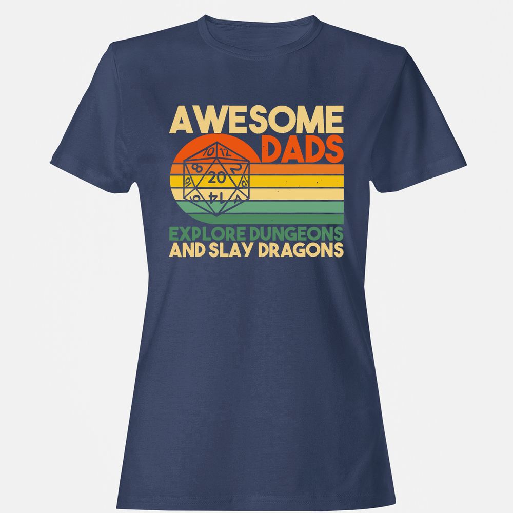 Awesome Dads Explore Dungeons Women's T-Shirt - Navy - 10