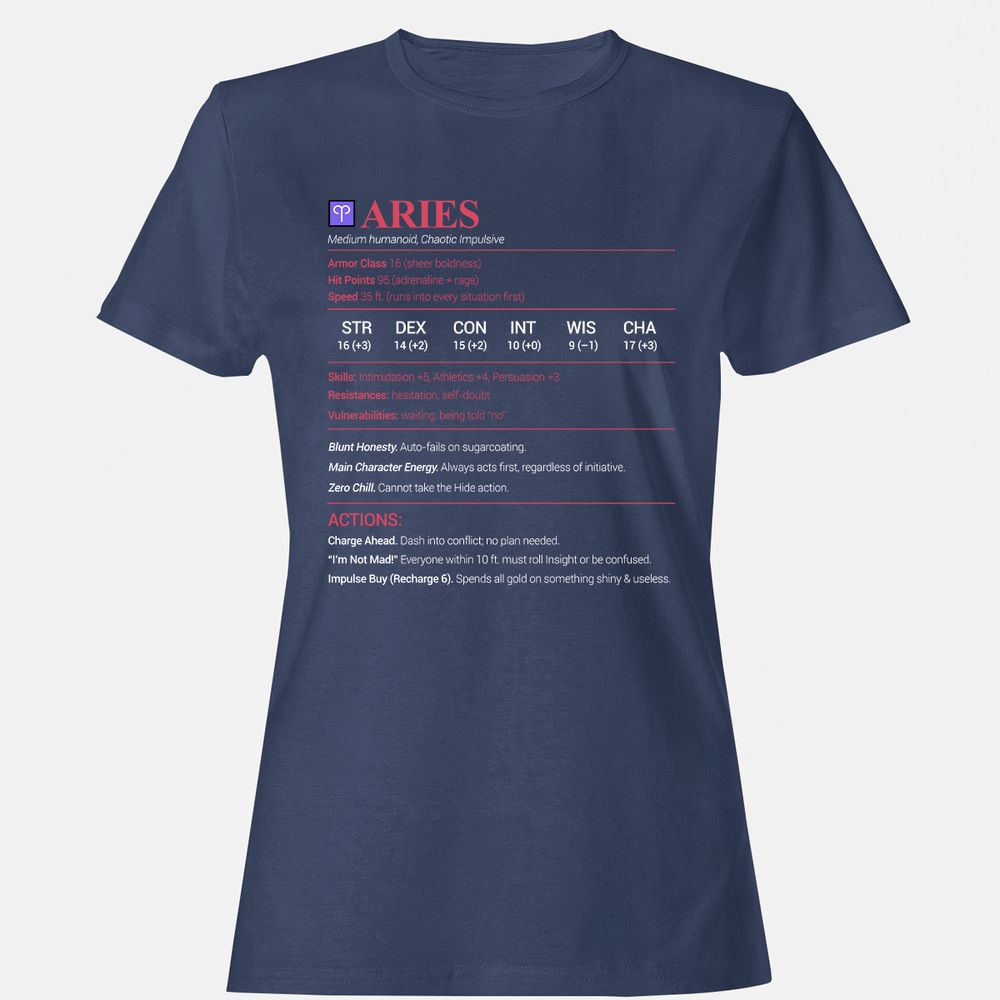 Aries Stats Women's T-Shirt - Navy - 10