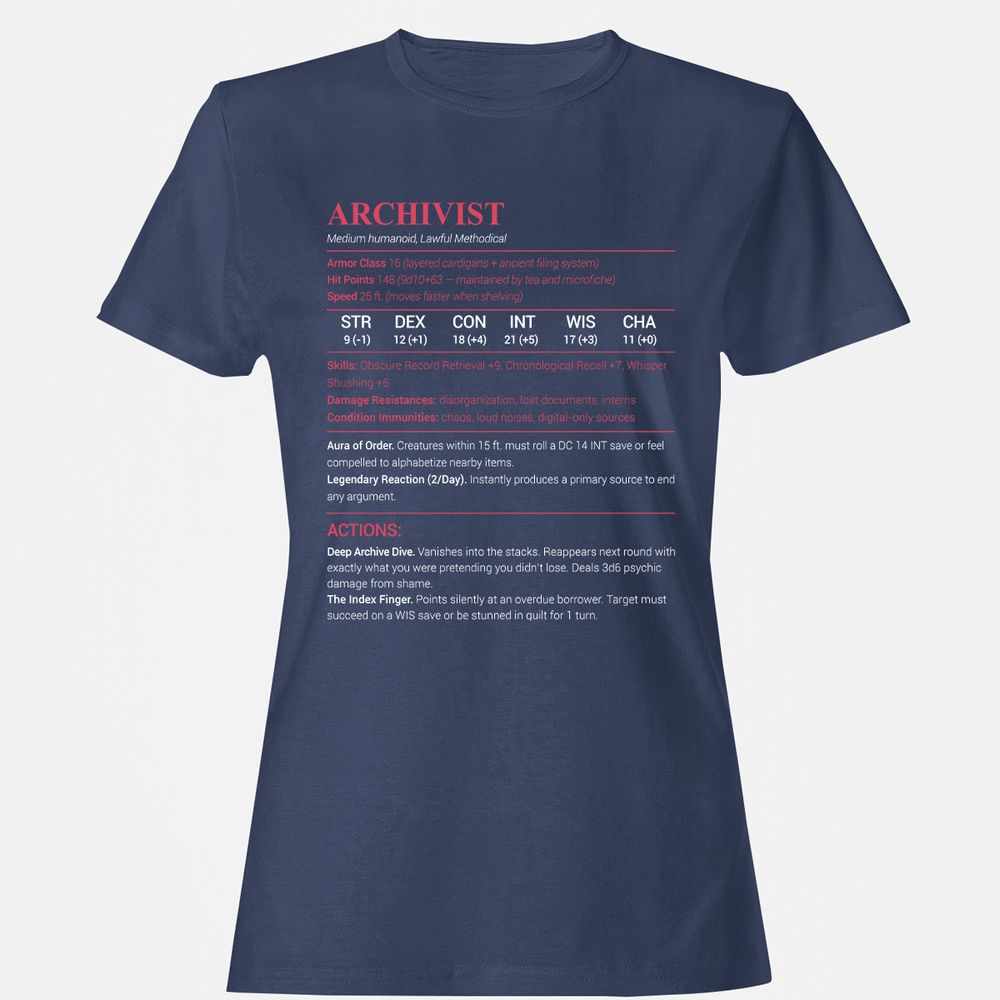 Archivist Stats Women's T-Shirt - Navy - 10