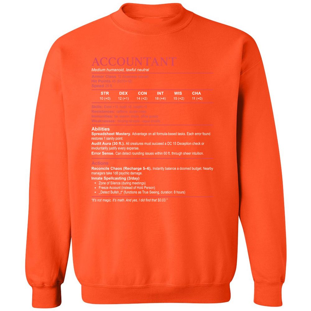 Accountant Stats Classic Unisex Sweatshirt - Orange - 10
