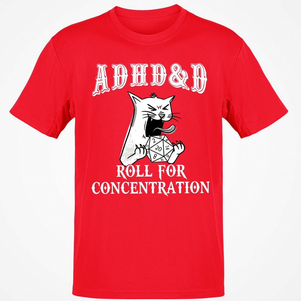 Cat ADHD&D Roll For Concentration Classic Unisex T-Shirt - Red - 10