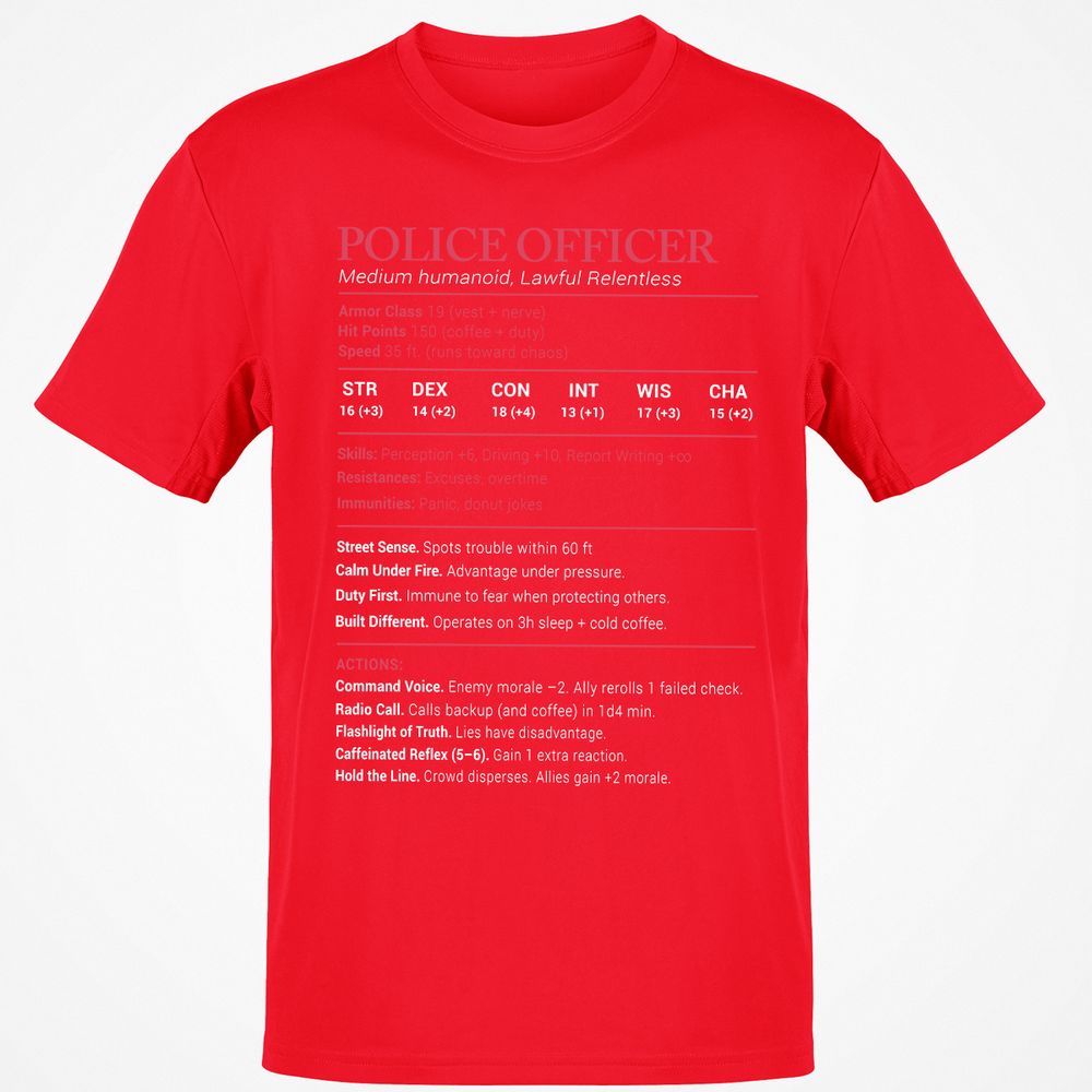 Police Officer Stats Classic Unisex T-Shirt - Red - 10