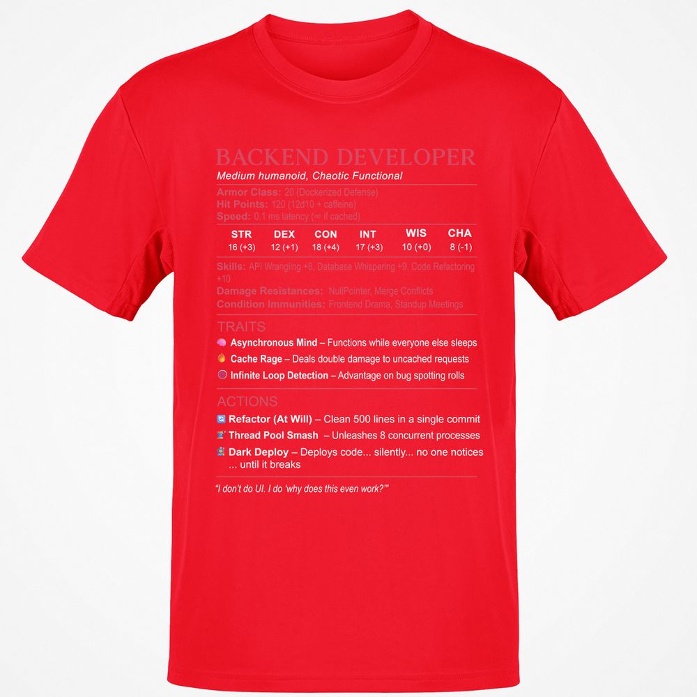 Backend Developer Stats Classic Unisex T-Shirt - Red - 10