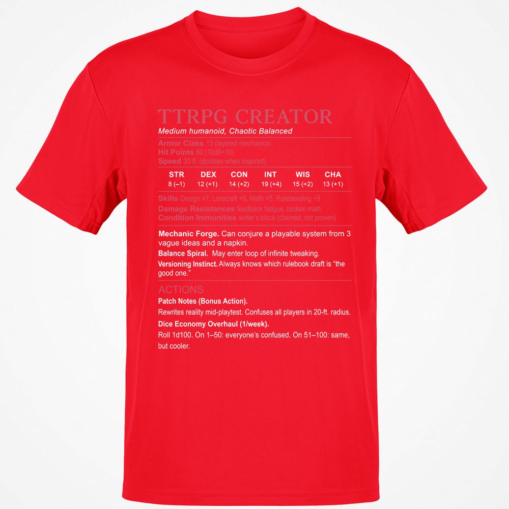 TTRPG Creator Stats Classic Unisex T-Shirt - Red - 10