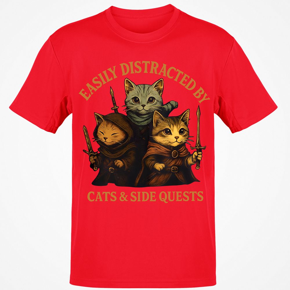 Easily Distracted By Cats & Side Quests Classic Unisex T-Shirt - Red - 10