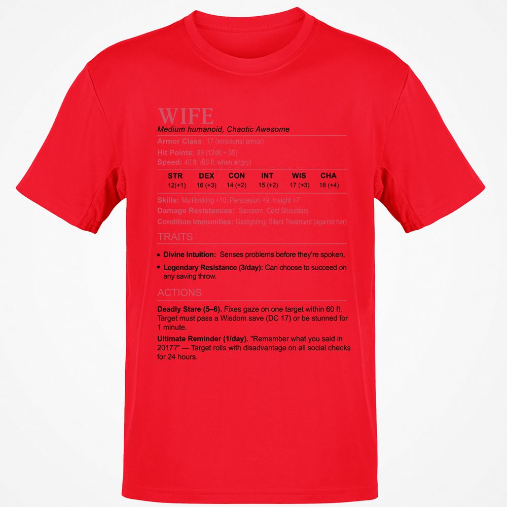 Wife Stats 2 Classic Unisex T-Shirt - Red - 10