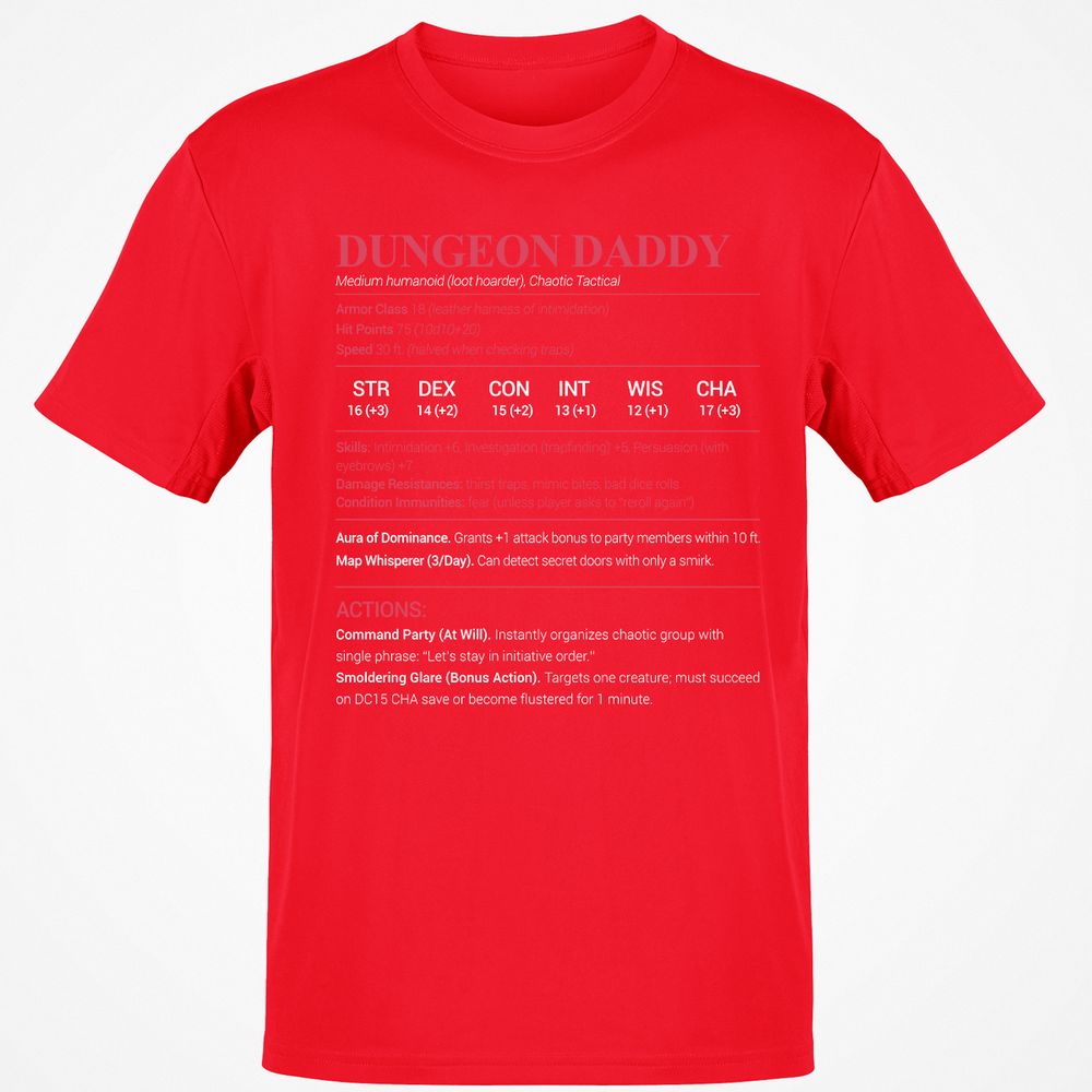 Dungeon Daddy Stats Classic Unisex T-Shirt - Red - 10