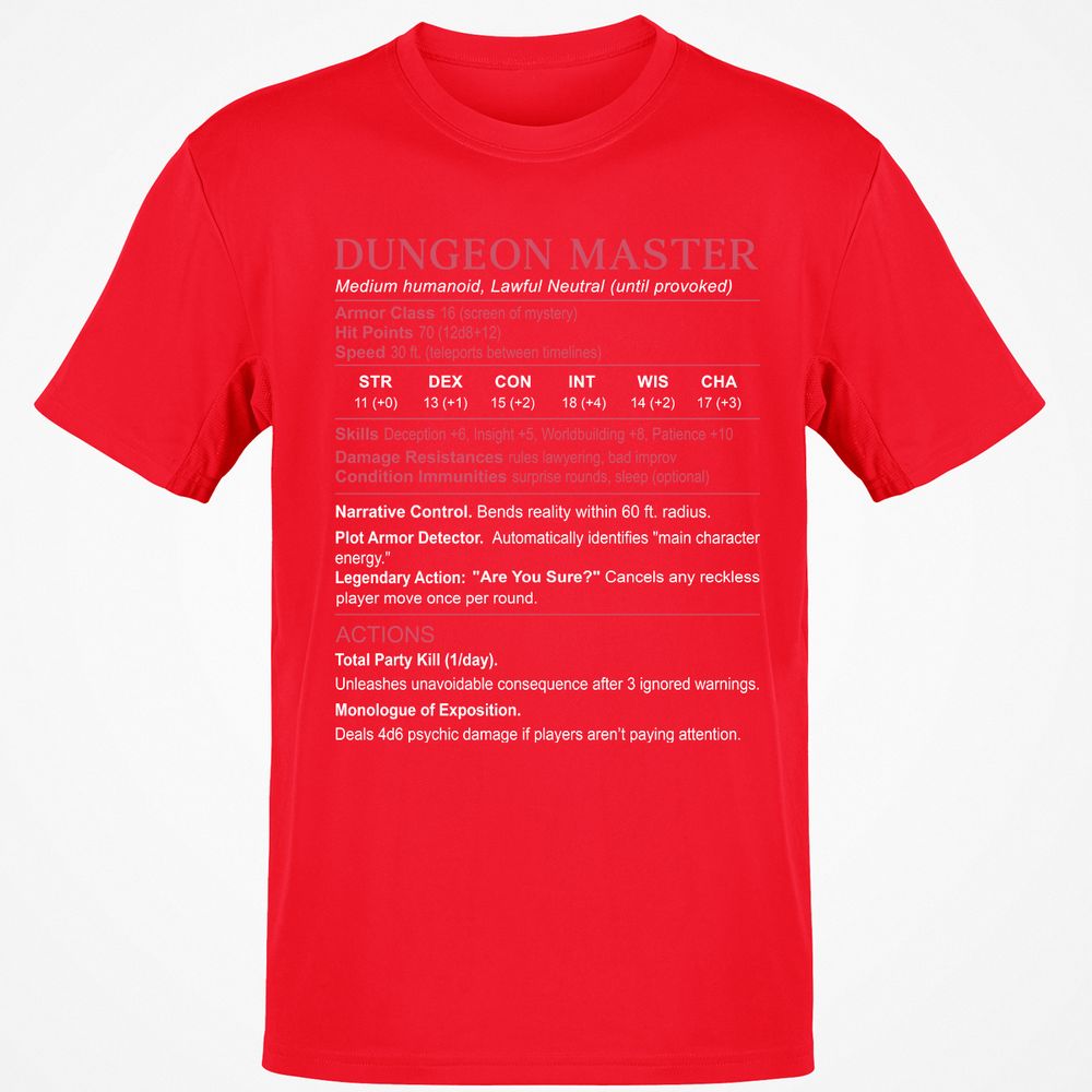 Dungeon Master Stats Classic Unisex T-Shirt - Red - 10