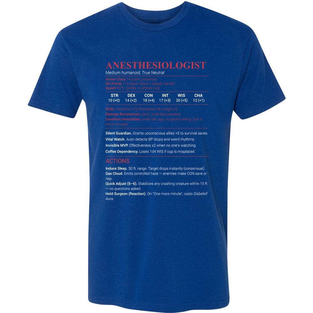 Anesthesiologist Stats Premium Unisex T-Shirt - Royal - 10