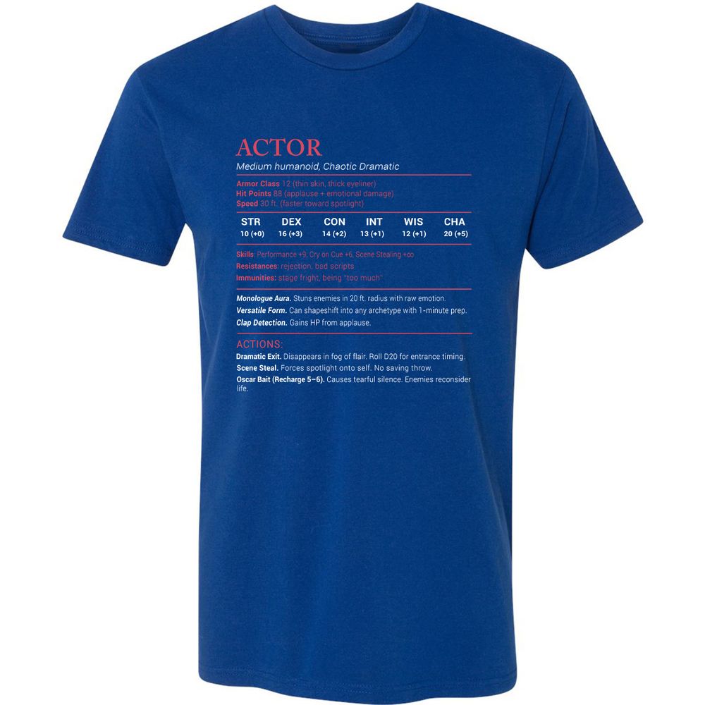 Actor Stats Premium Unisex T-Shirt - Royal - 10