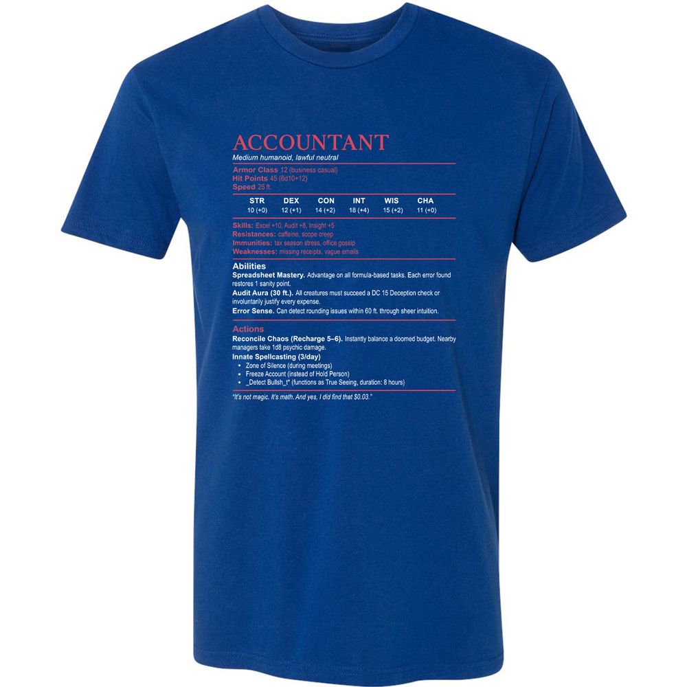 Accountant Stats Premium Unisex T-Shirt - Royal - 10