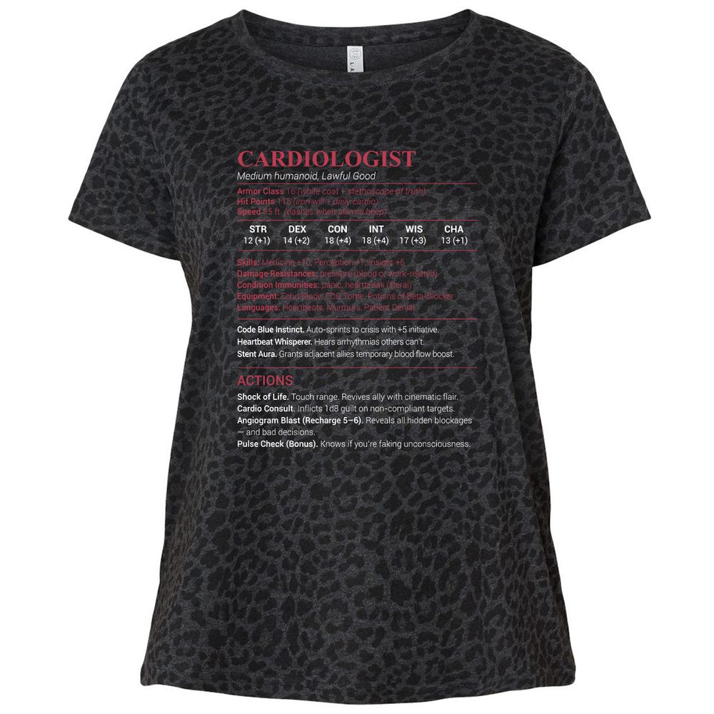 Cardiologist Stats Ladies Curvy Jersey - Black Leopard - 11