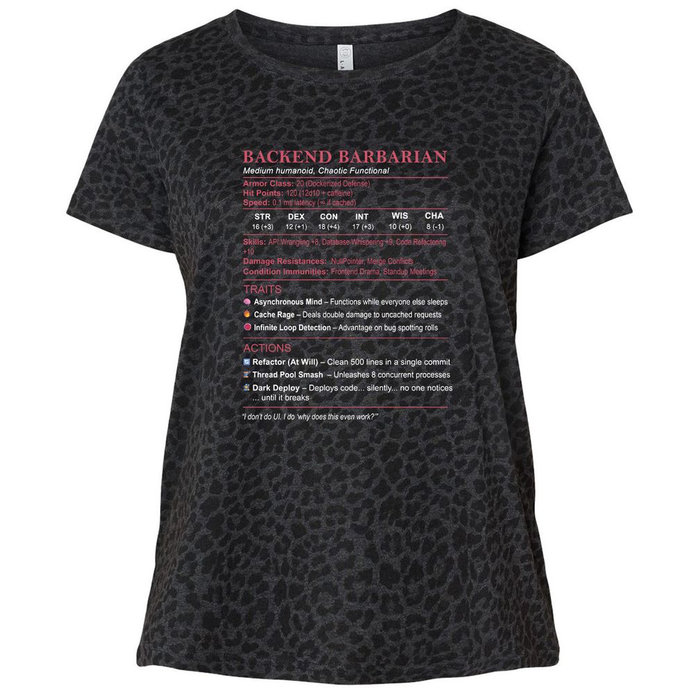 Backend Barbarian Stats Ladies Curvy Jersey - Black Leopard - 11