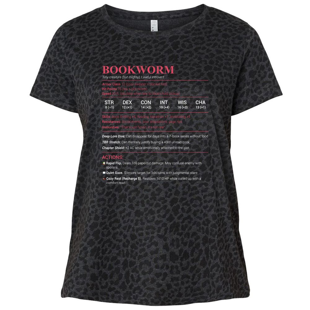 Bookworm Stats Ladies Curvy Jersey - Black Leopard - 11