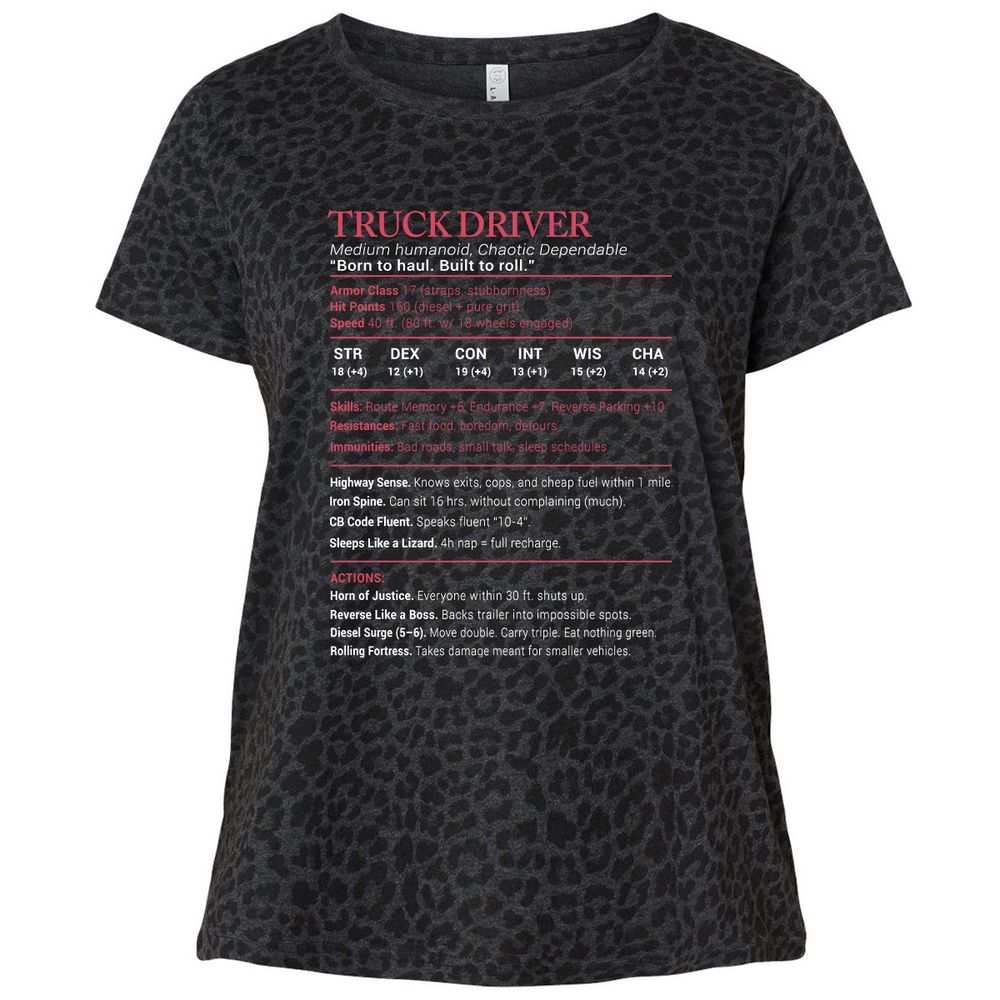 Truck Driver Stats Ladies Curvy Jersey - Black Leopard - 11
