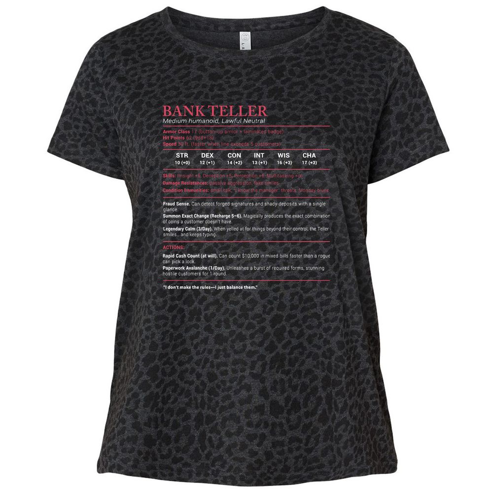 Bank Teller Stats Ladies Curvy Jersey - Black Leopard - 11