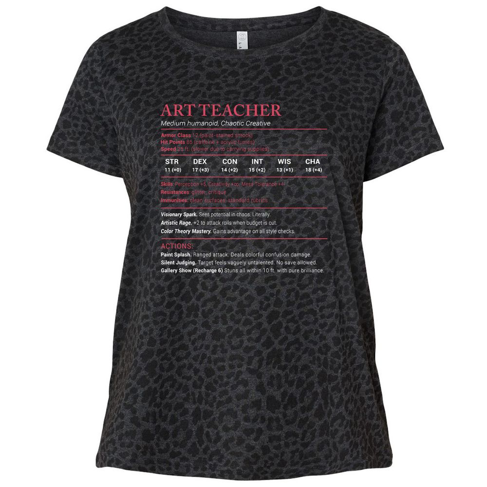 Art Teacher Stats Ladies Curvy Jersey - Black Leopard - 11
