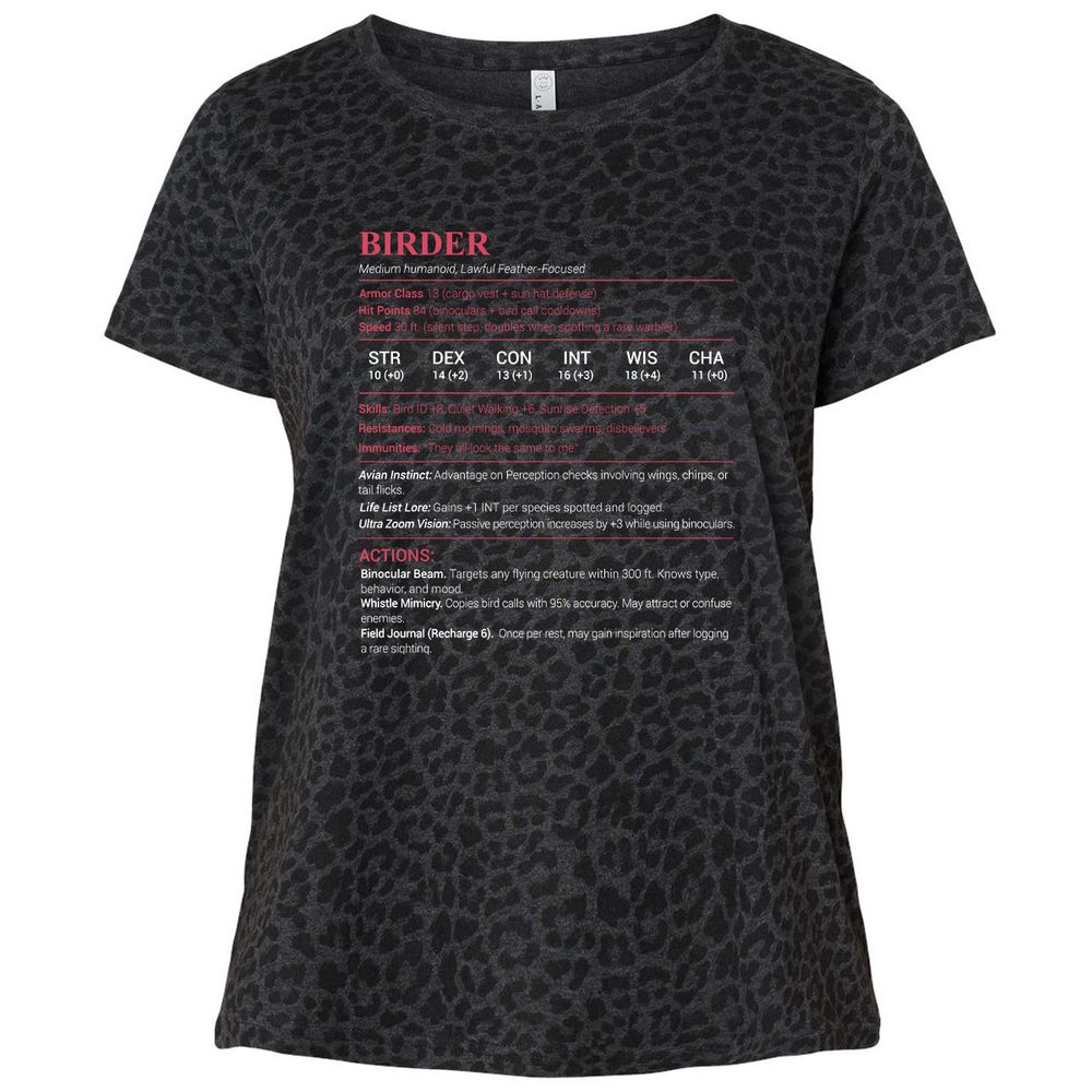 Birder Stats Ladies Curvy Jersey - Black Leopard - 11