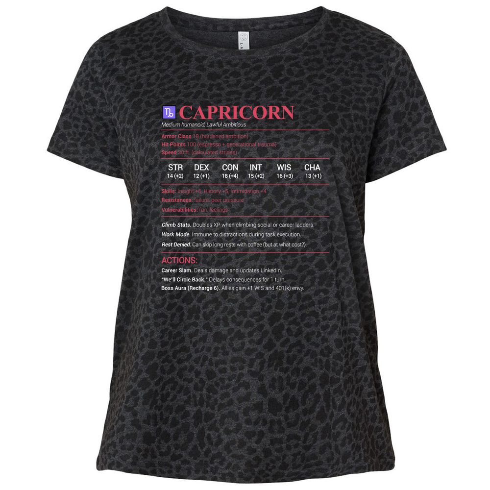 Capricorn Stats Ladies Curvy Jersey - Black Leopard - 11